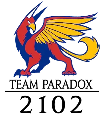 Logo for FIRST Team Paradox 2102 which looks like an aggressive imaginary animal that is a combo of a parrot and an ox